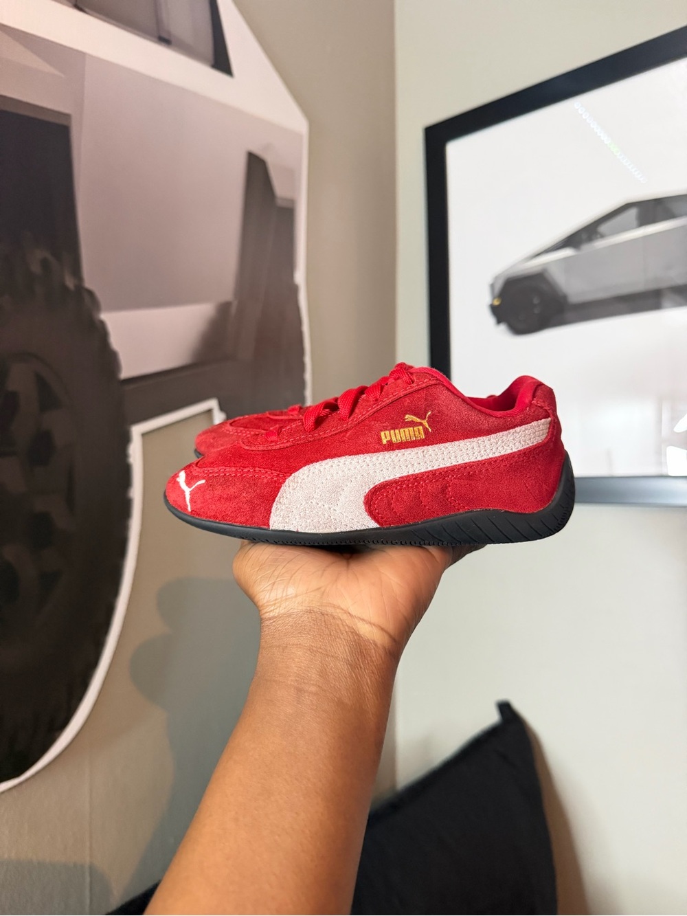 Puma Kids Red Suede Sneakers with White Formstrip - Picture 3 of 9